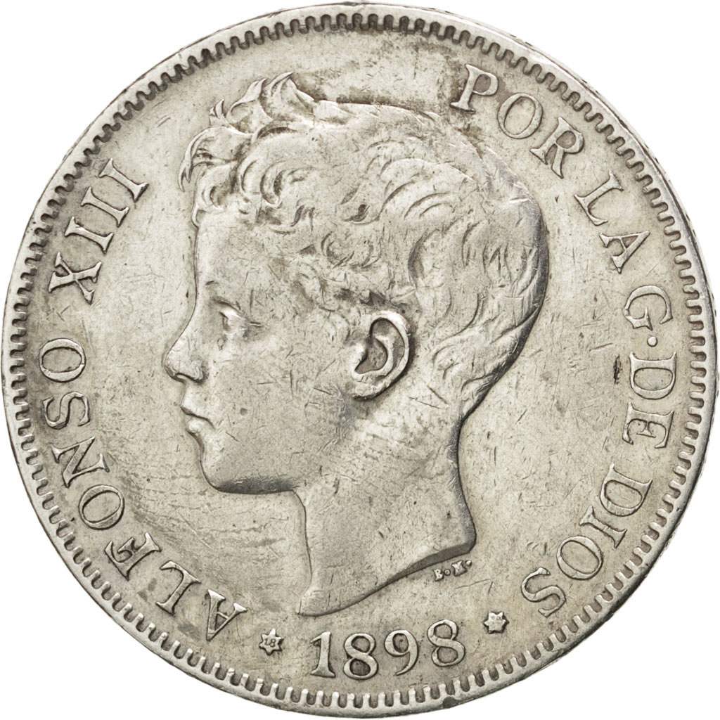 Spain, 5 Pesetas, 1898, KM #707, EF(40-45), Silver, 25.16