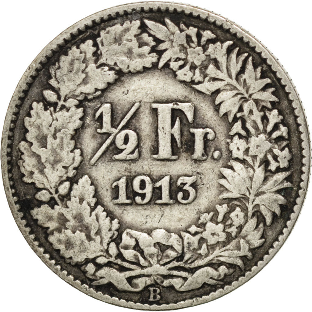 SWITZERLAND, 1/2 Franc, 1913, Bern, KM #23, VF(30-35), Silver, 18.2, 2.48