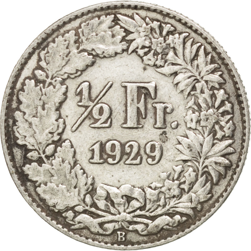 SWITZERLAND, 1/2 Franc, 1929, Bern, KM #23, EF(40-45), Silver, 18.2, 2.43