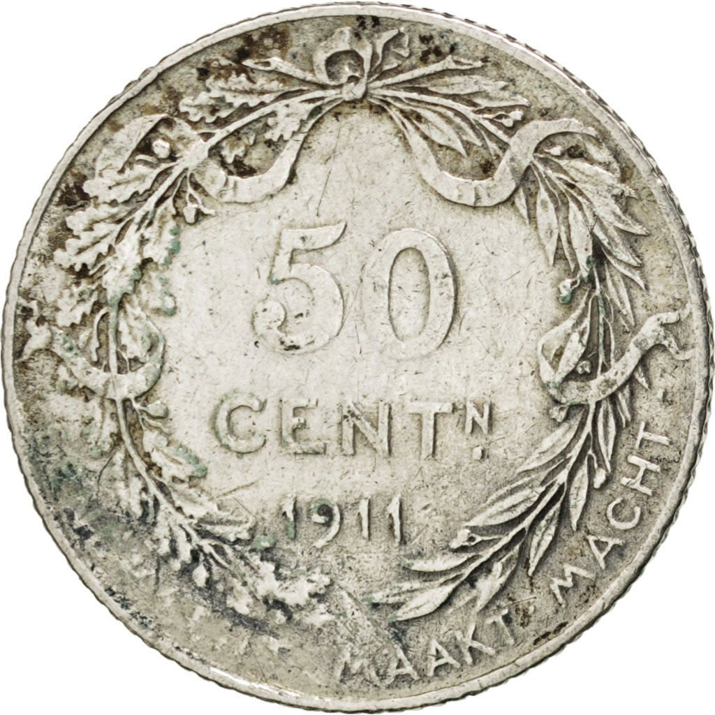 BELGIUM, 50 Centimes, 1911, KM #71, EF(40-45), Silver, 2.45