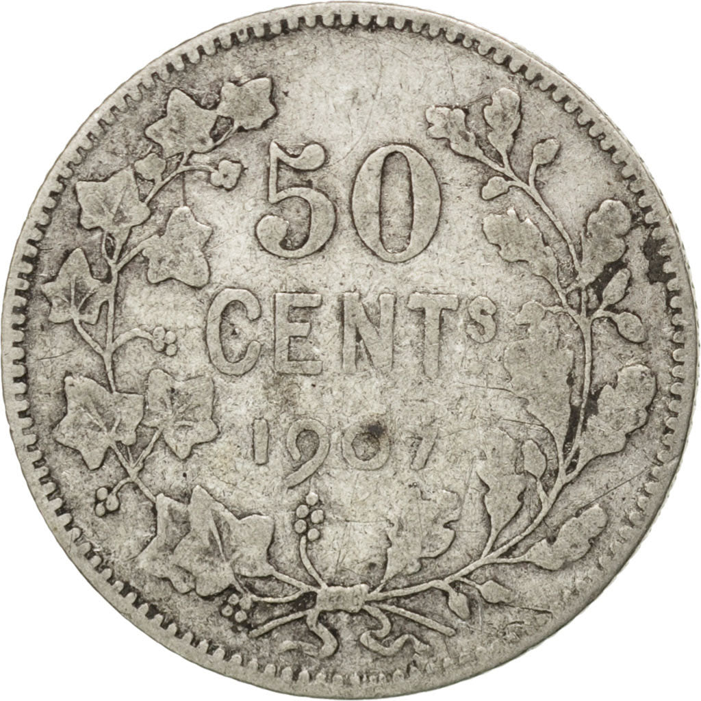 BELGIUM, 50 Centimes, 1907, KM #60.1, VF(20-25), Silver, 2.39