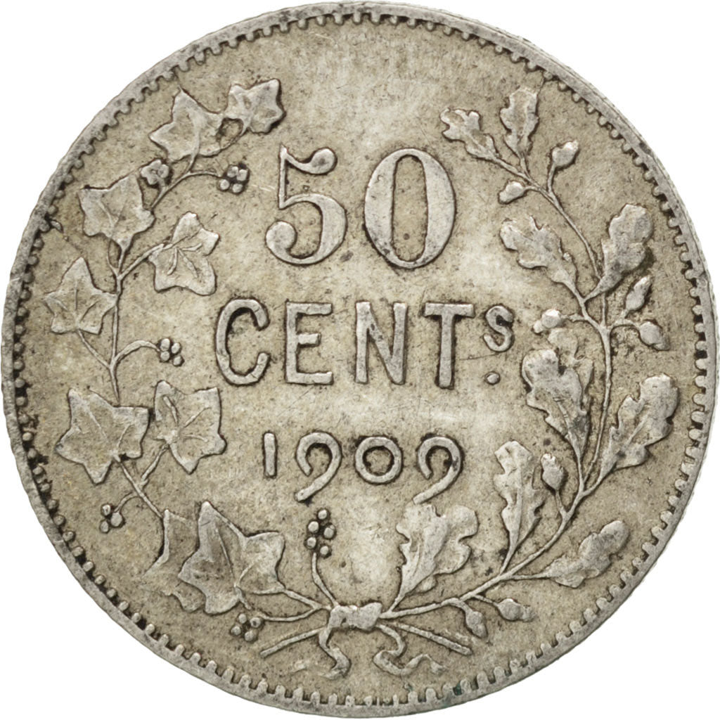 BELGIUM, 50 Centimes, 1909, KM #60.1, VF(30-35), Silver, 2.48