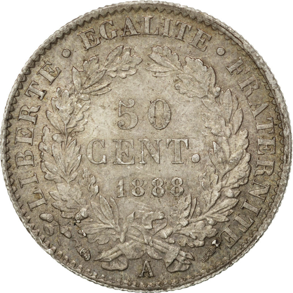 Coin, France, Cérès, 50 Centimes, 1888, Paris, AU(55-58), Silver, KM:834.1