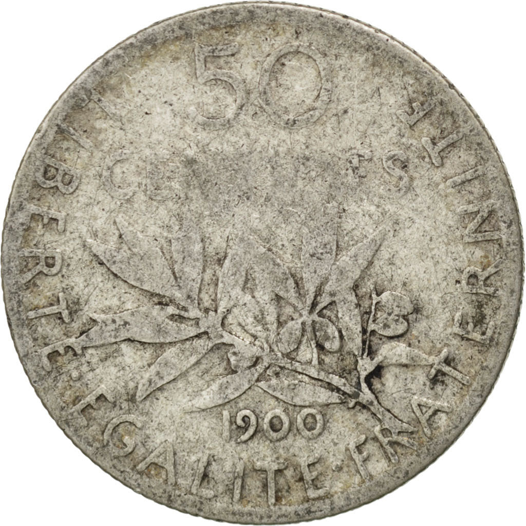FRANCE, Semeuse, 50 Centimes, 1900, Paris, KM #854, F(12-15), Silver, 18.1,...