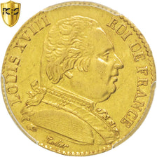 France, Louis XVIII, 20 Francs, 1815 W, Gold, KM:706.6, PCGS AU55