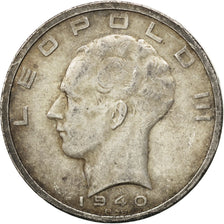 BELGIUM, 50 Francs, 50 Frank, 1940, KM #122.1, AU(50-53), Silver, 33, 20.00