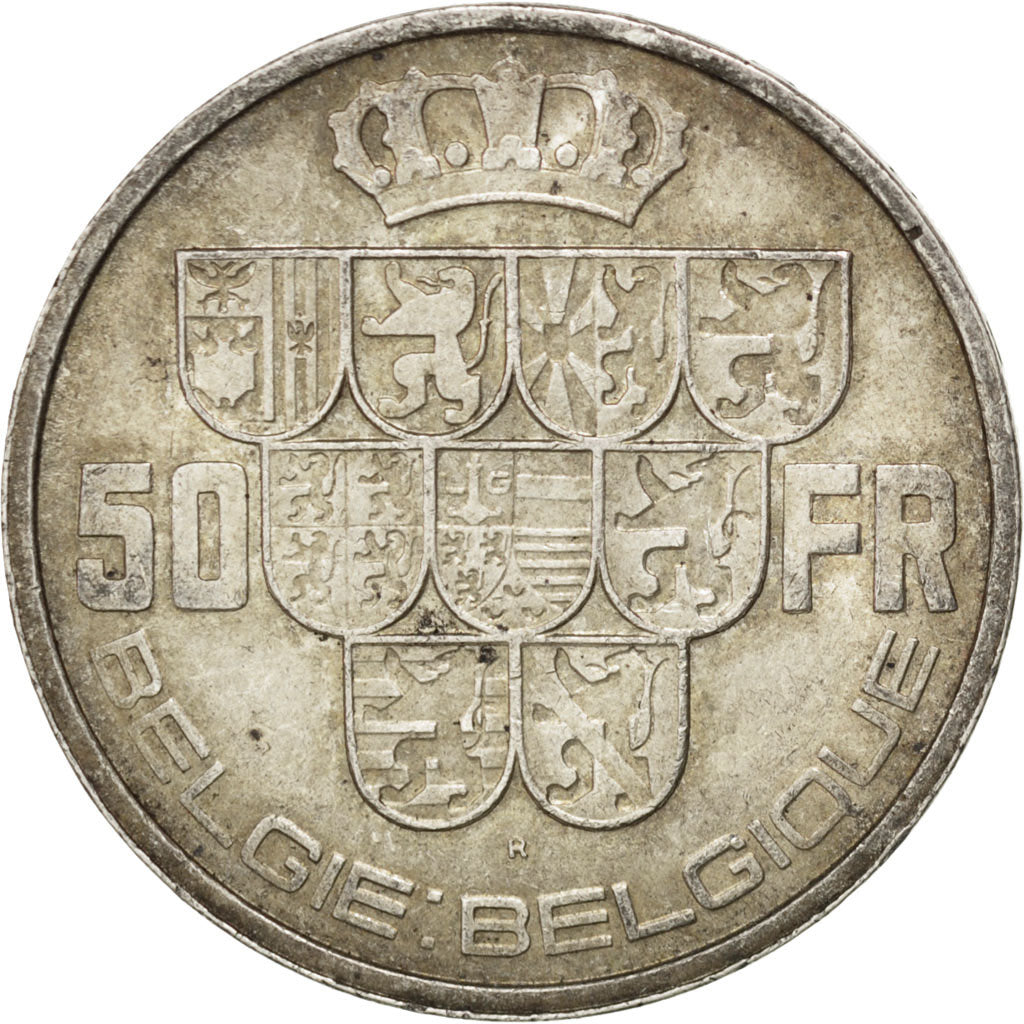 BELGIUM, 50 Francs, 50 Frank, 1940, KM #122.1, AU(50-53), Silver, 33, 20.00