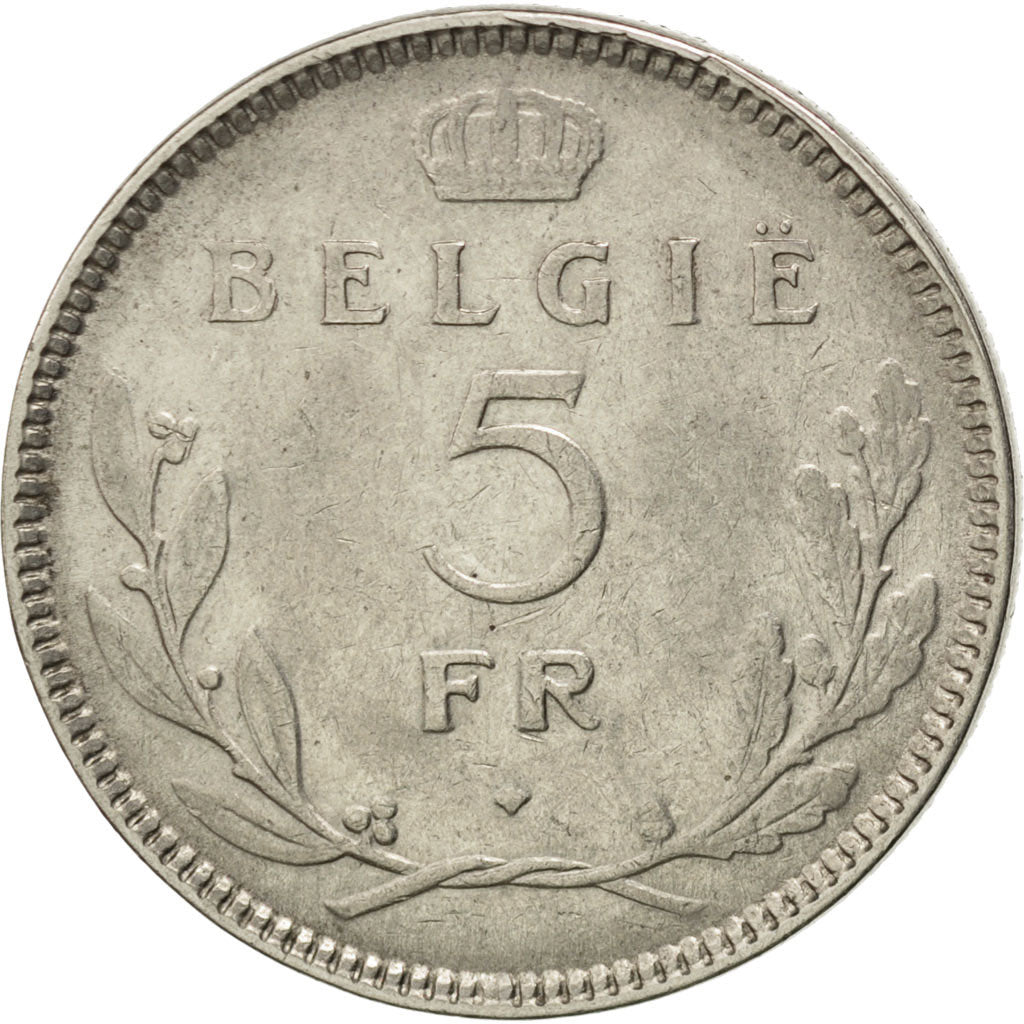 Belgique, Léopold III, 5 Francs 1936, légende flamande, KM 109.1