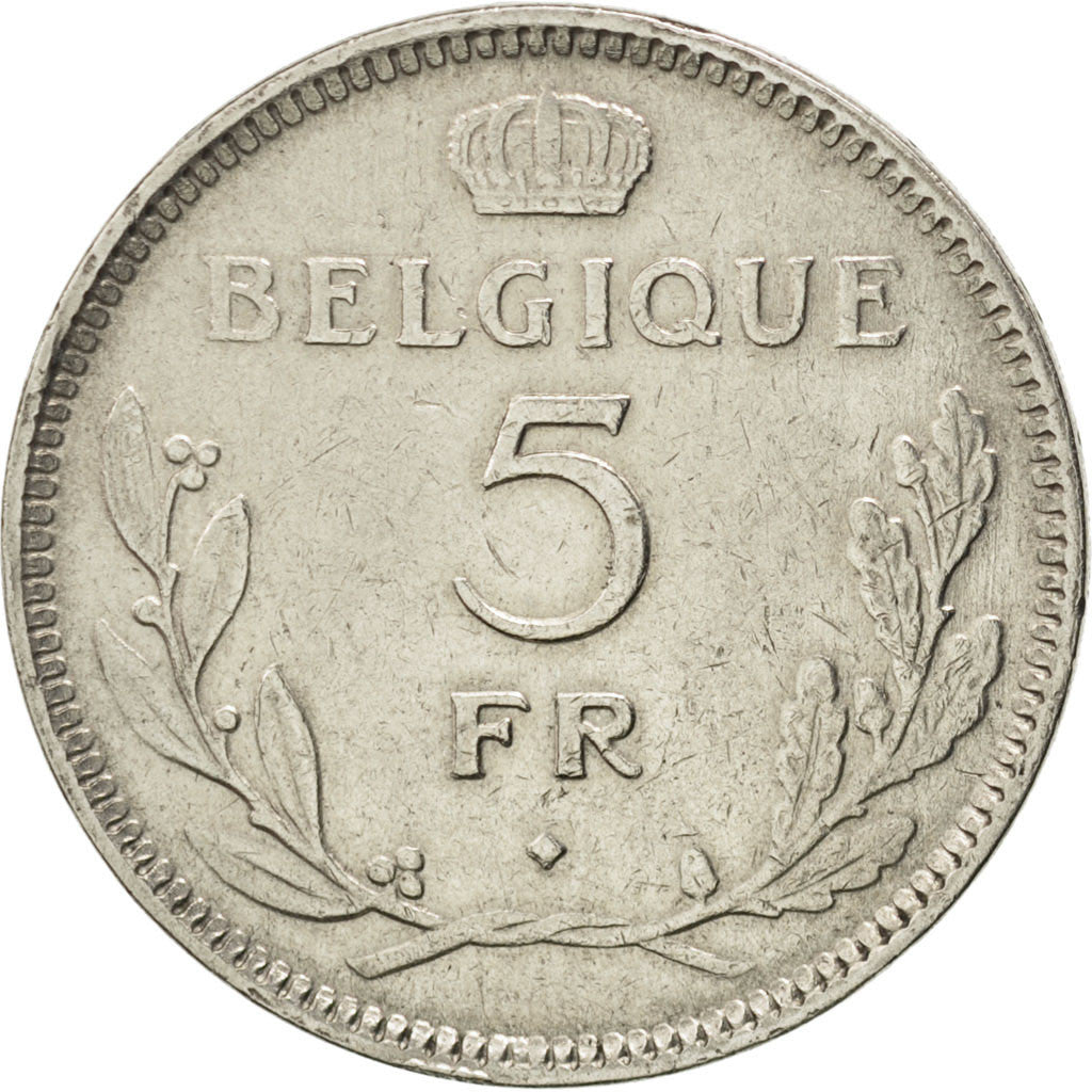 BELGIUM, 5 Francs, 5 Frank, 1937, KM #108, EF(40-45), Nickel, 31, 12.07