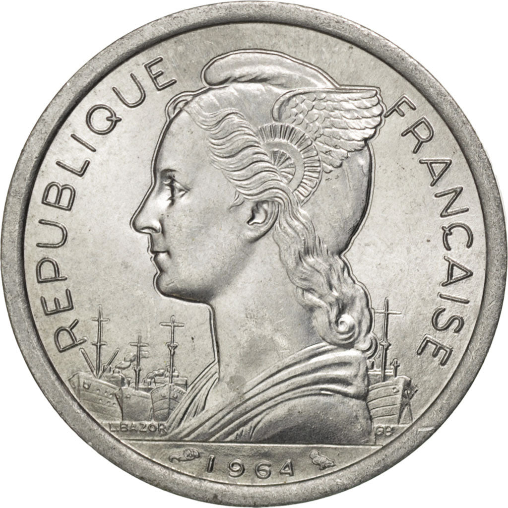 COMOROS, 2 Francs, 1964, Paris, KM #5, MS(60-62), Aluminum, 27.1, Lecompte #35,.