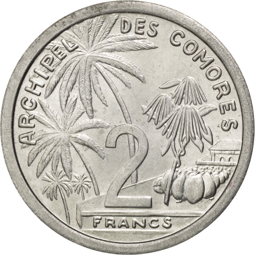 COMOROS, 2 Francs, 1964, Paris, KM #5, MS(60-62), Aluminum, 27.1, Lecompte #35,.