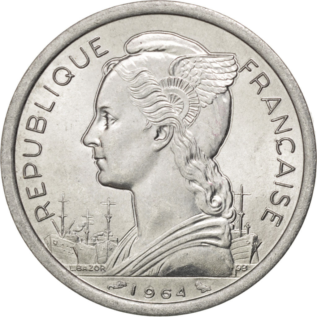 COMOROS, 2 Francs, 1964, Paris, KM #5, MS(60-62), Aluminum, 27.1, Lecompte #35,.