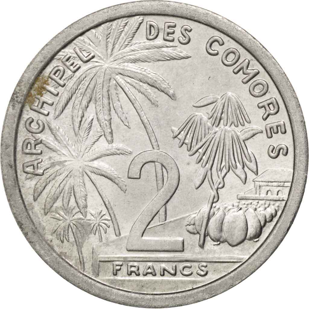 COMOROS, 2 Francs, 1964, Paris, KM #5, MS(60-62), Aluminum, 27.1, Lecompte #35,.