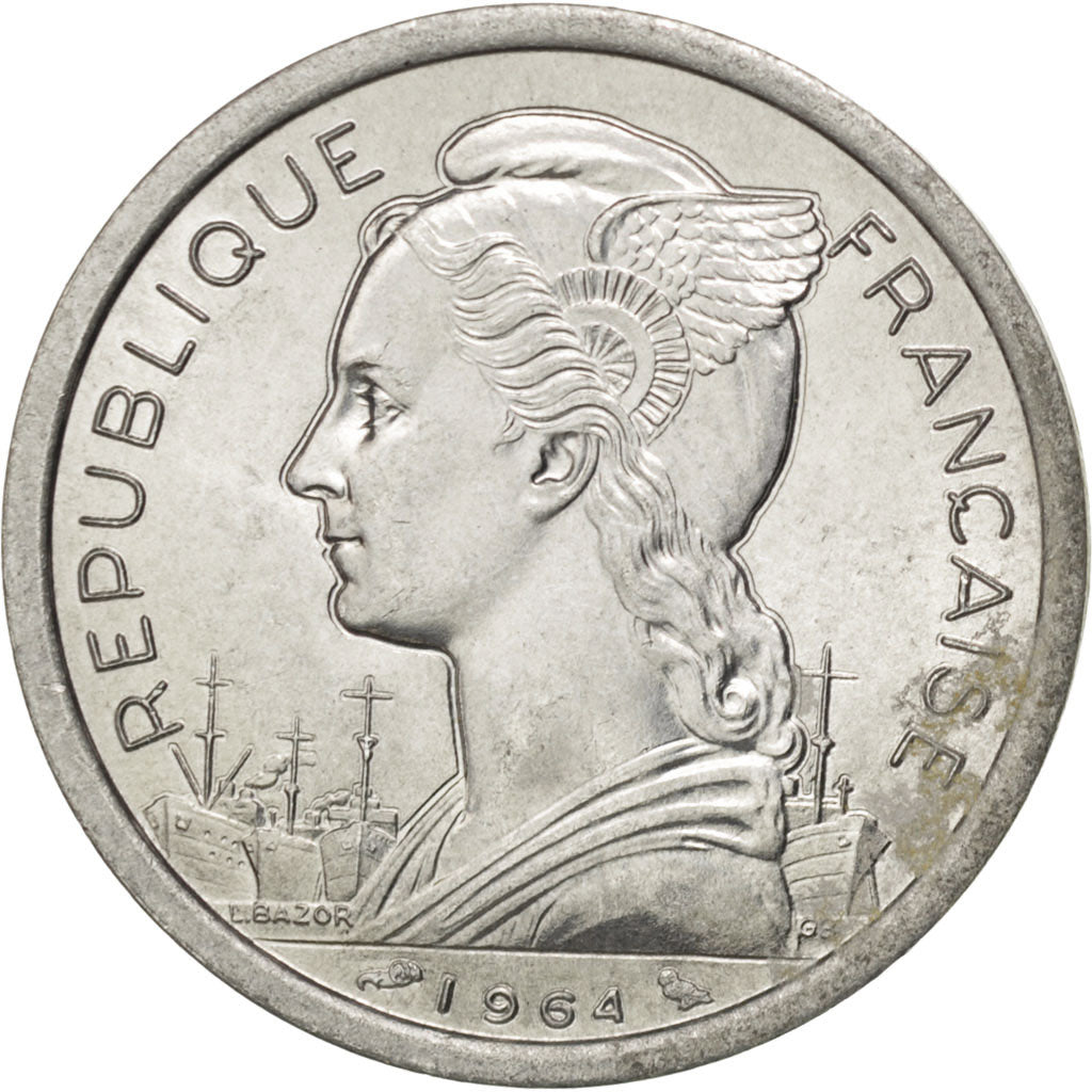 COMOROS, 2 Francs, 1964, Paris, KM #5, AU(55-58), Aluminum, 27.1, Lecompte #35,.