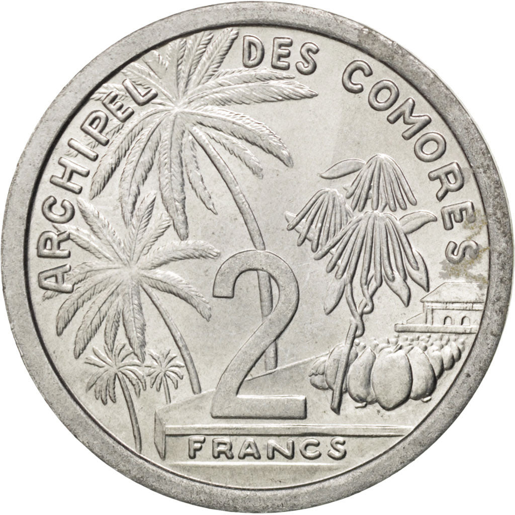 COMOROS, 2 Francs, 1964, Paris, KM #5, AU(55-58), Aluminum, 27.1, Lecompte #35,.