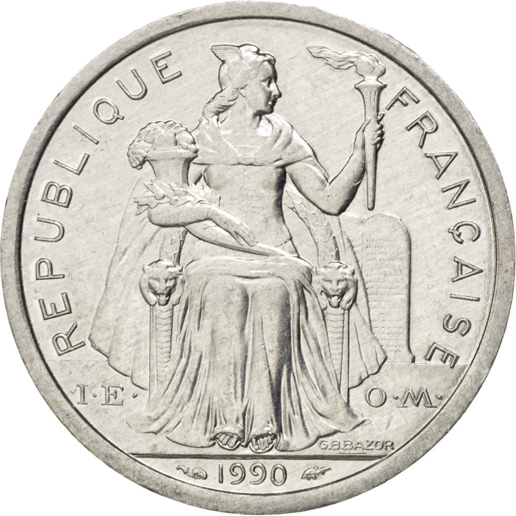 Coin, French Polynesia, 2 Francs, 1990, AU(55-58), Aluminum, KM:10, Lecompte:41
