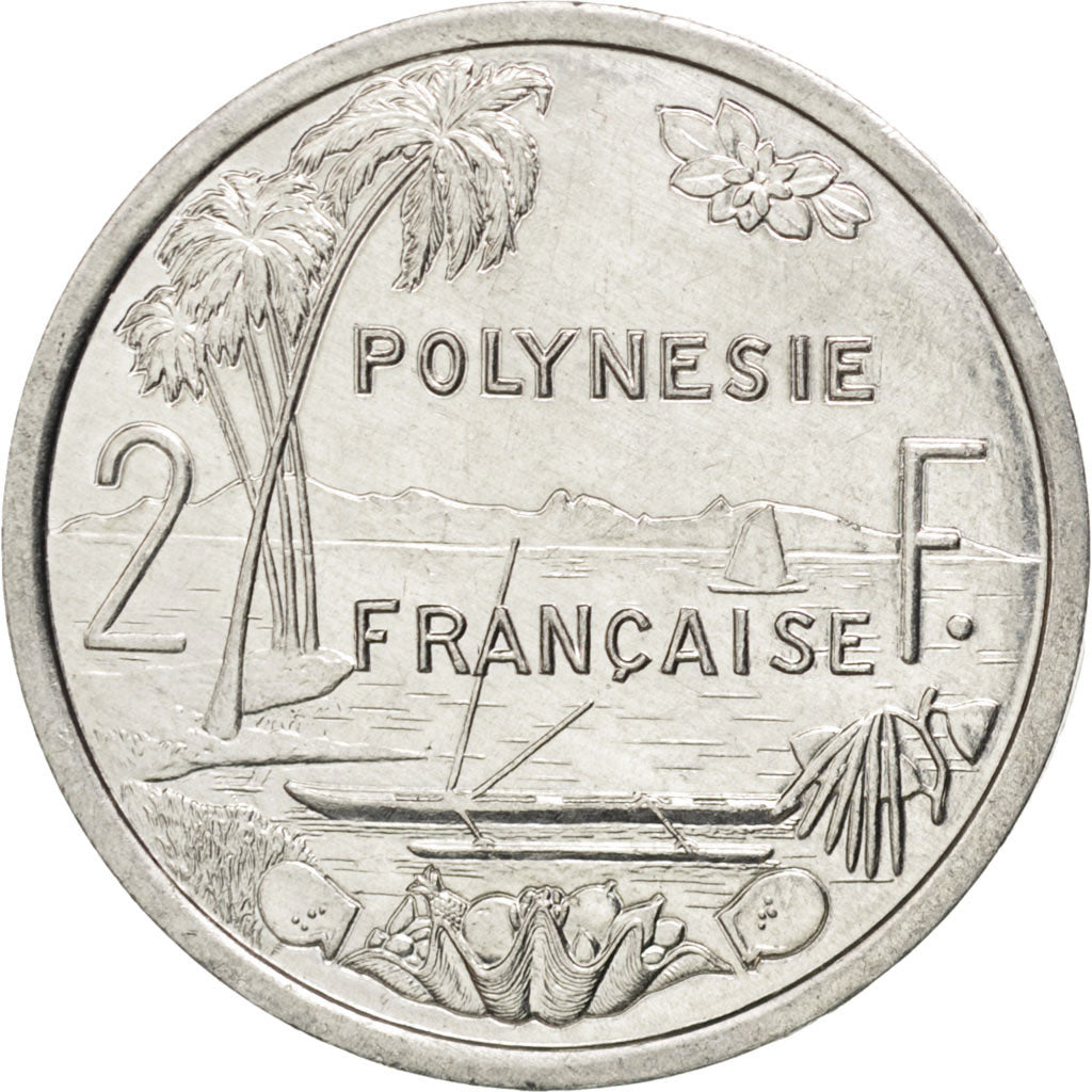 Coin, French Polynesia, 2 Francs, 1990, AU(55-58), Aluminum, KM:10, Lecompte:41