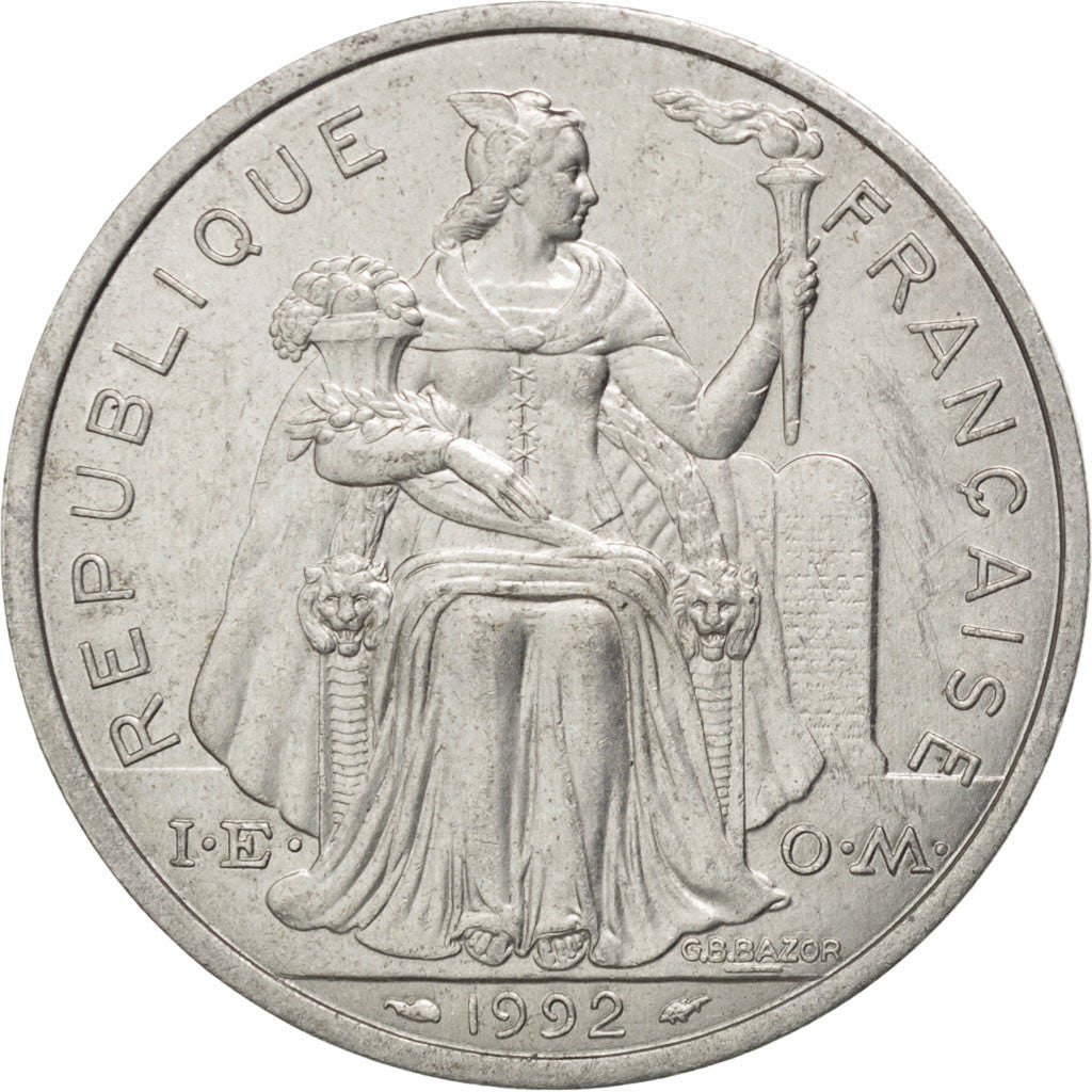 Coin, French Polynesia, 5 Francs, 1992, AU(50-53), Aluminum, KM:12, Lecompte:61a