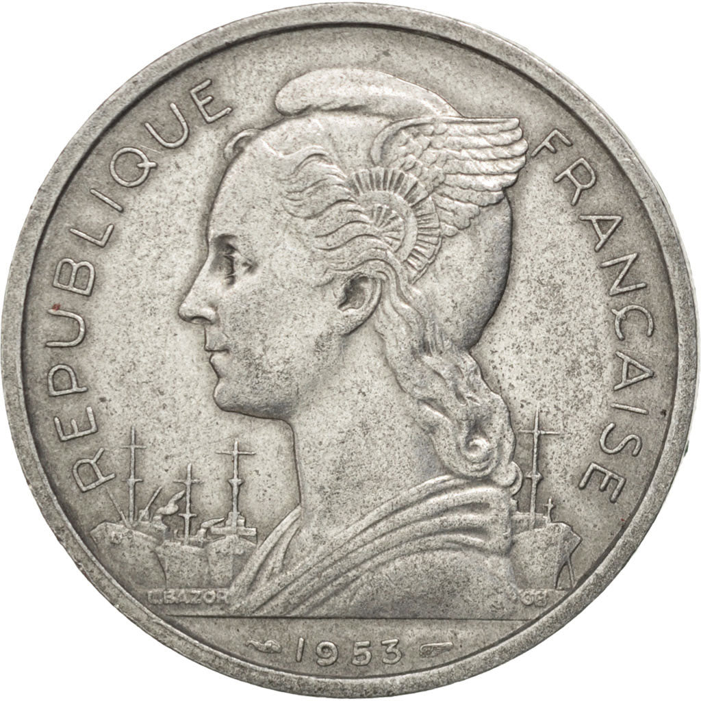 MADAGASCAR, 5 Francs, 1953, Paris, KM #5, EF(40-45), Aluminum, Lecompte #106,...