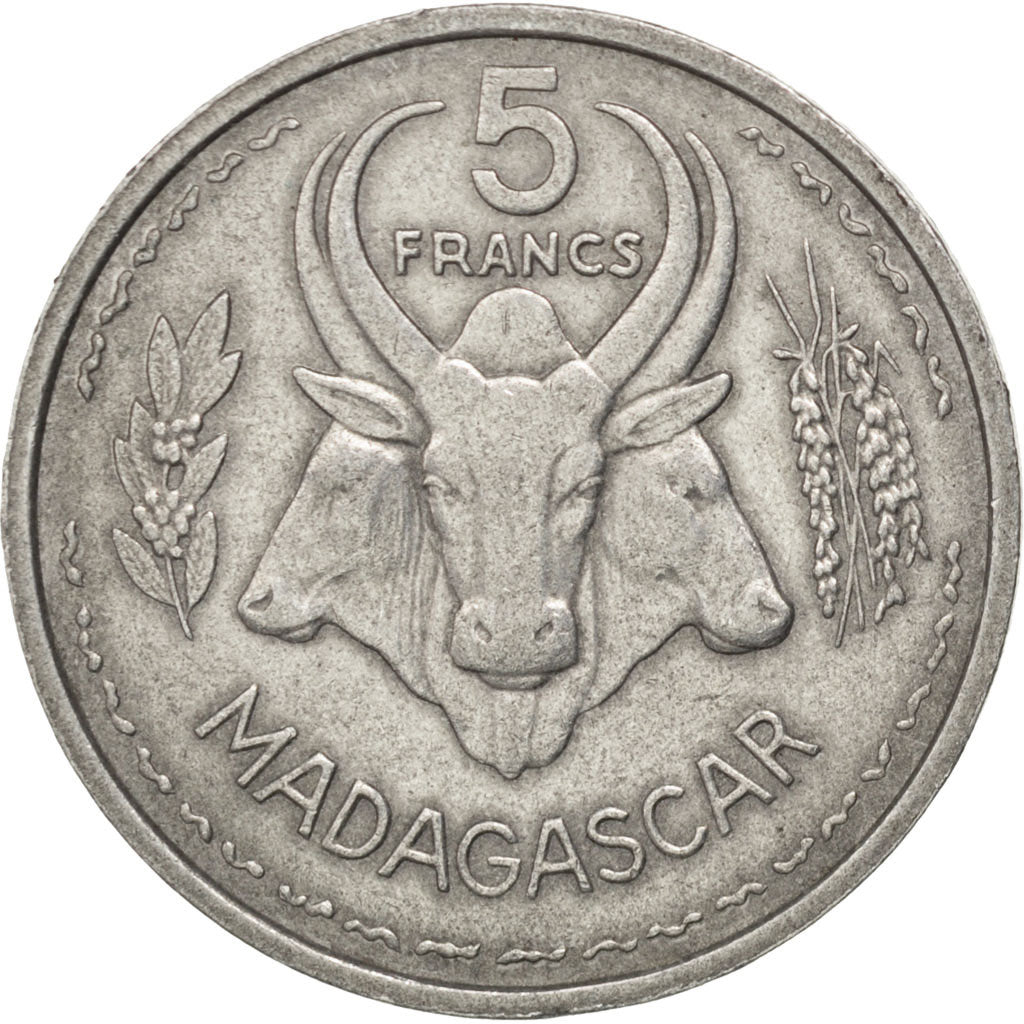 MADAGASCAR, 5 Francs, 1953, Paris, KM #5, EF(40-45), Aluminum, Lecompte #106,...