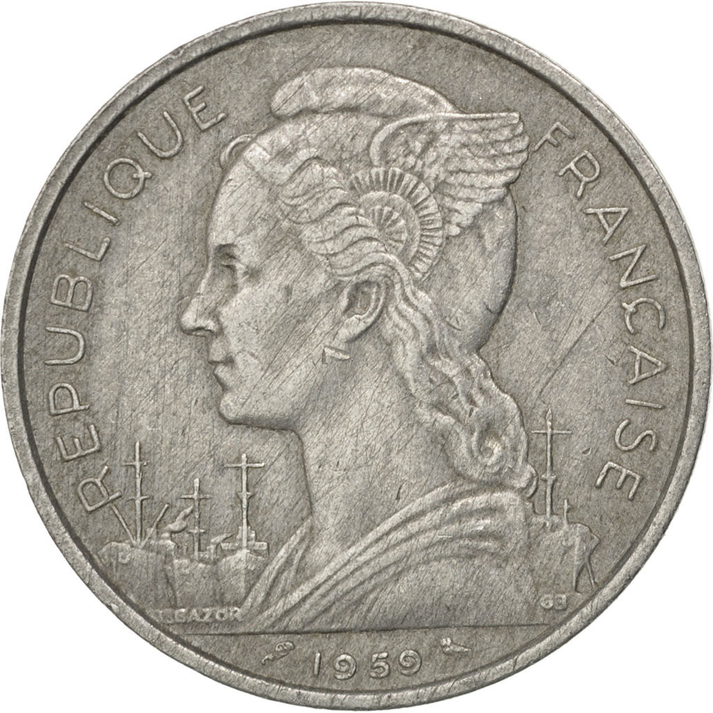 FRENCH SOMALILAND, 5 Francs, 1959, Paris, KM #10, EF(40-45), Aluminum, 31,...