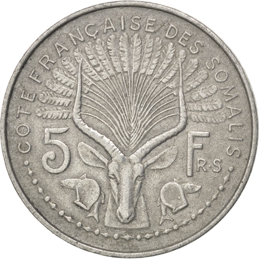 FRENCH SOMALILAND, 5 Francs, 1959, Paris, KM #10, EF(40-45), Aluminum, 31,...