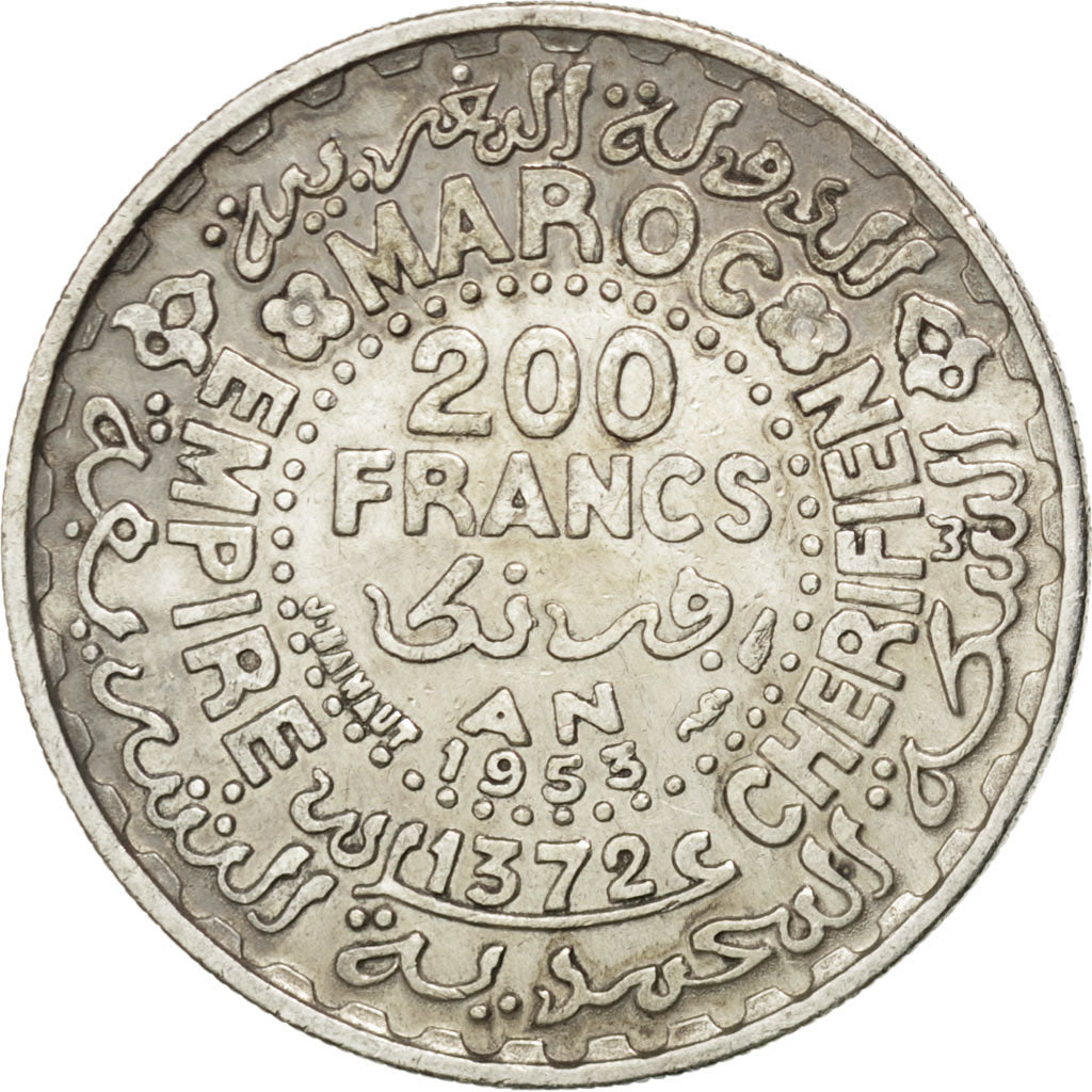 MOROCCO, 200 Francs, 1953, Paris, KM #53, EF(40-45), Silver, Lecompte #291, 7.91