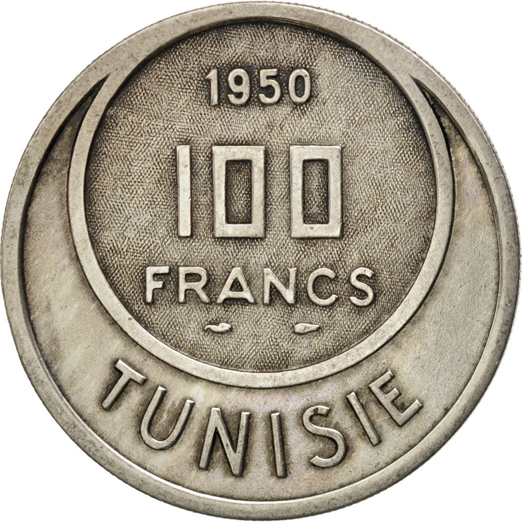 Coin, Tunisia, Muhammad al-Amin Bey, 100 Francs, 1950, Paris, EF(40-45)