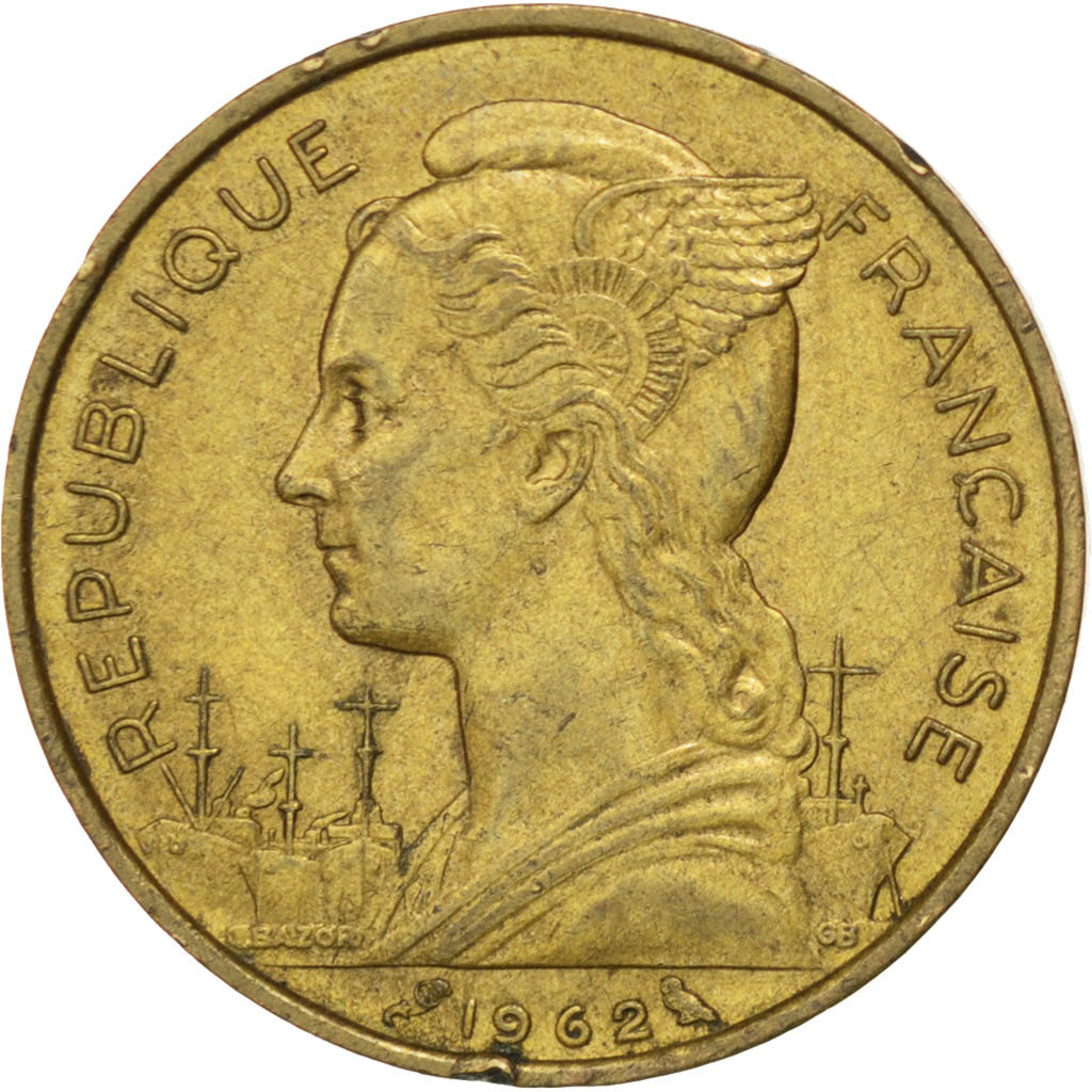 REUNION, 20 Francs, 1962, KM #11, EF(40-45), Aluminum-Bronze, Lecompte #91, 3.99