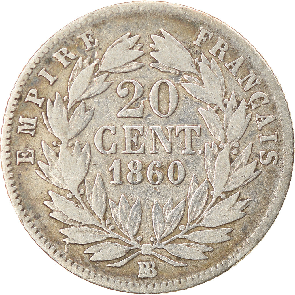 Moneda, Francia, Napoleon III, Napoléon III, 20 Centimes, 1860, Strasbourg