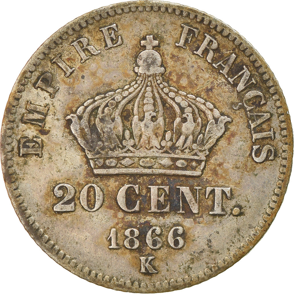 Moneda, Francia, Napoleon III, Napoléon III, 20 Centimes, 1866, Bordeaux, BC