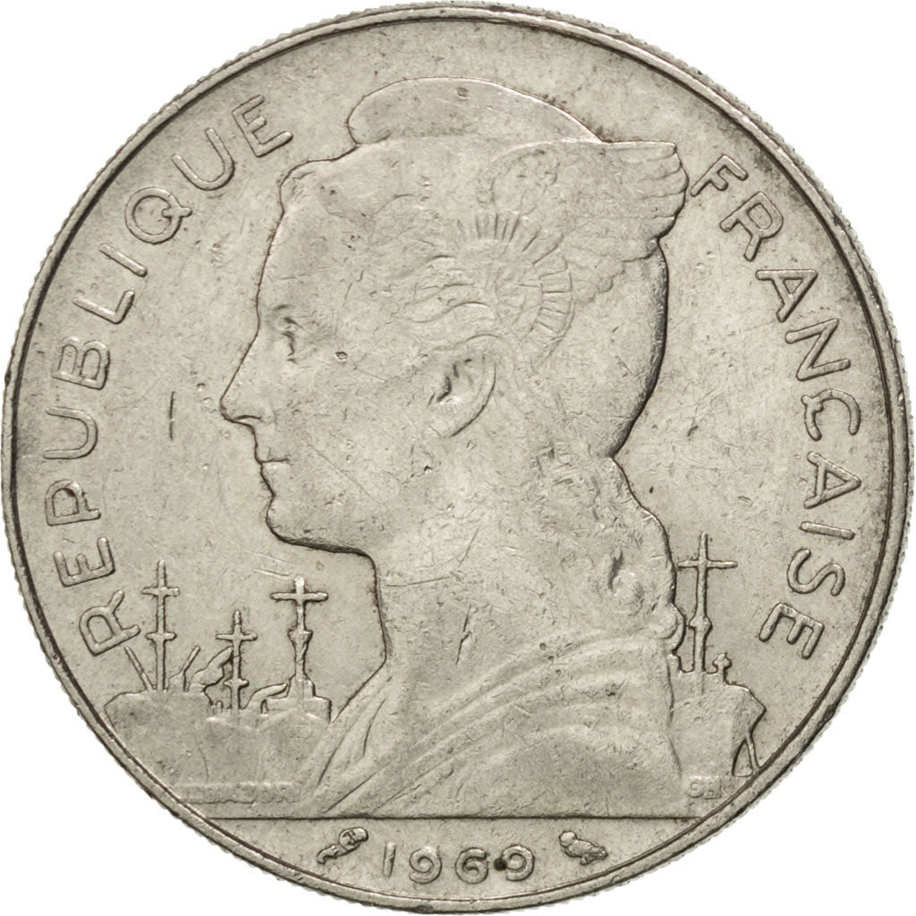 REUNION, 100 Francs, 1969, KM #13, EF(40-45), Nickel, 26.5, Lecompte #106, 8.43