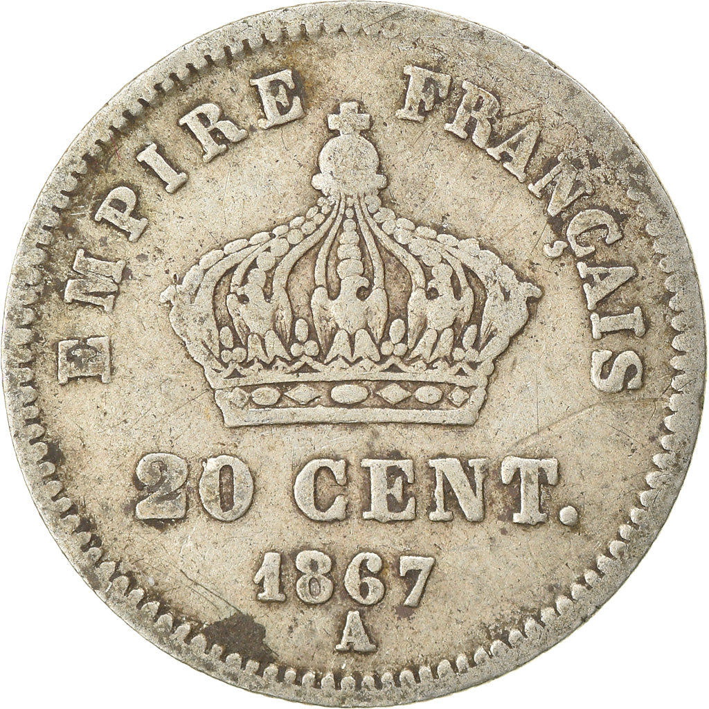 Monnaie, France, Napoleon III, Napoléon III, 20 Centimes, 1867, Paris, B+