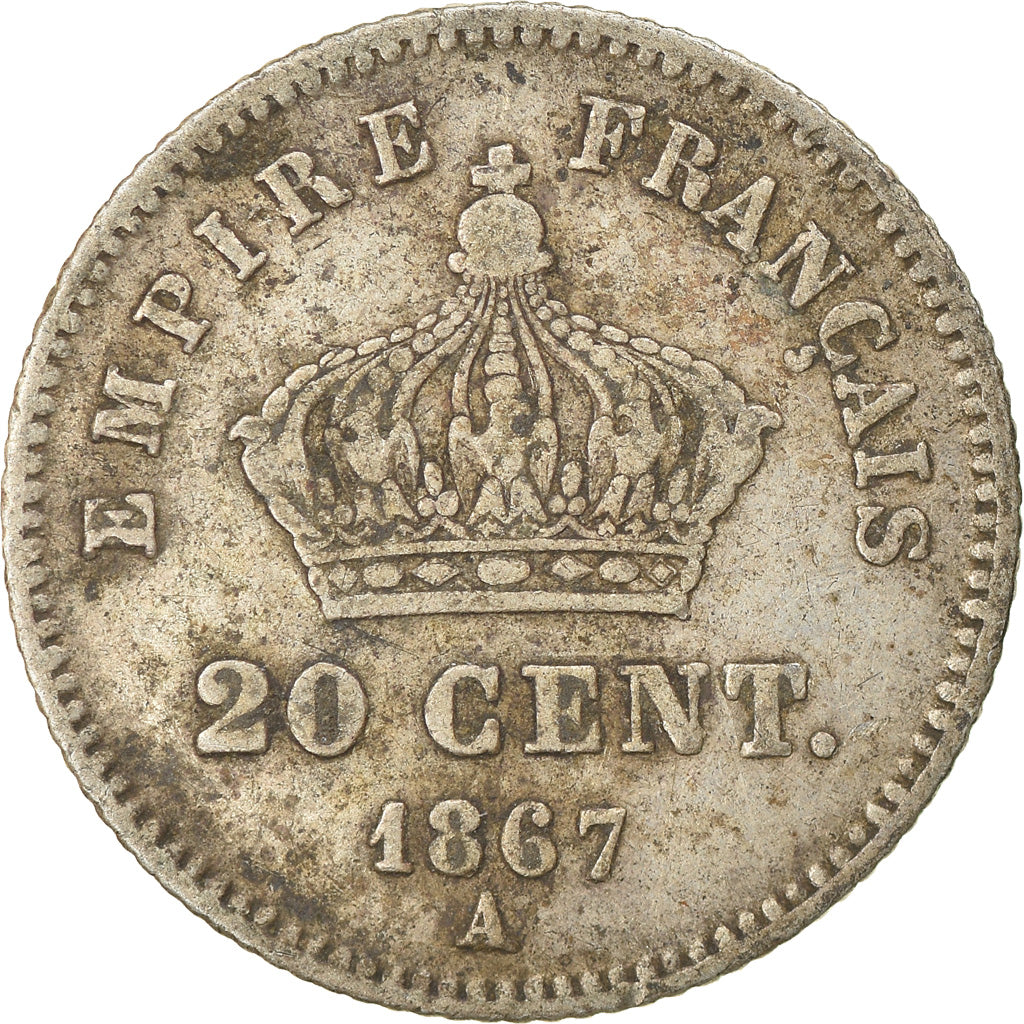 Moneda, Francia, Napoleon III, Napoléon III, 20 Centimes, 1867, Paris, BC