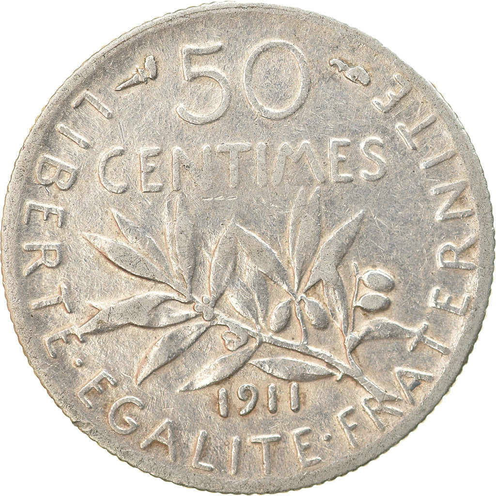 Monnaie, France, Semeuse, 50 Centimes, 1911, Paris, TTB, Argent, Gadoury:420