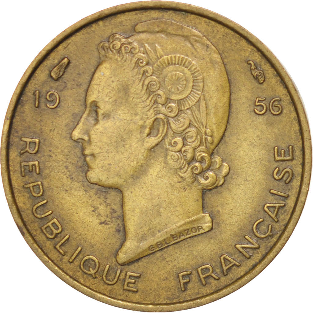 FRENCH WEST AFRICA, 5 Francs, 1956, KM #5, EF(40-45), Aluminum-Bronze, 19,...