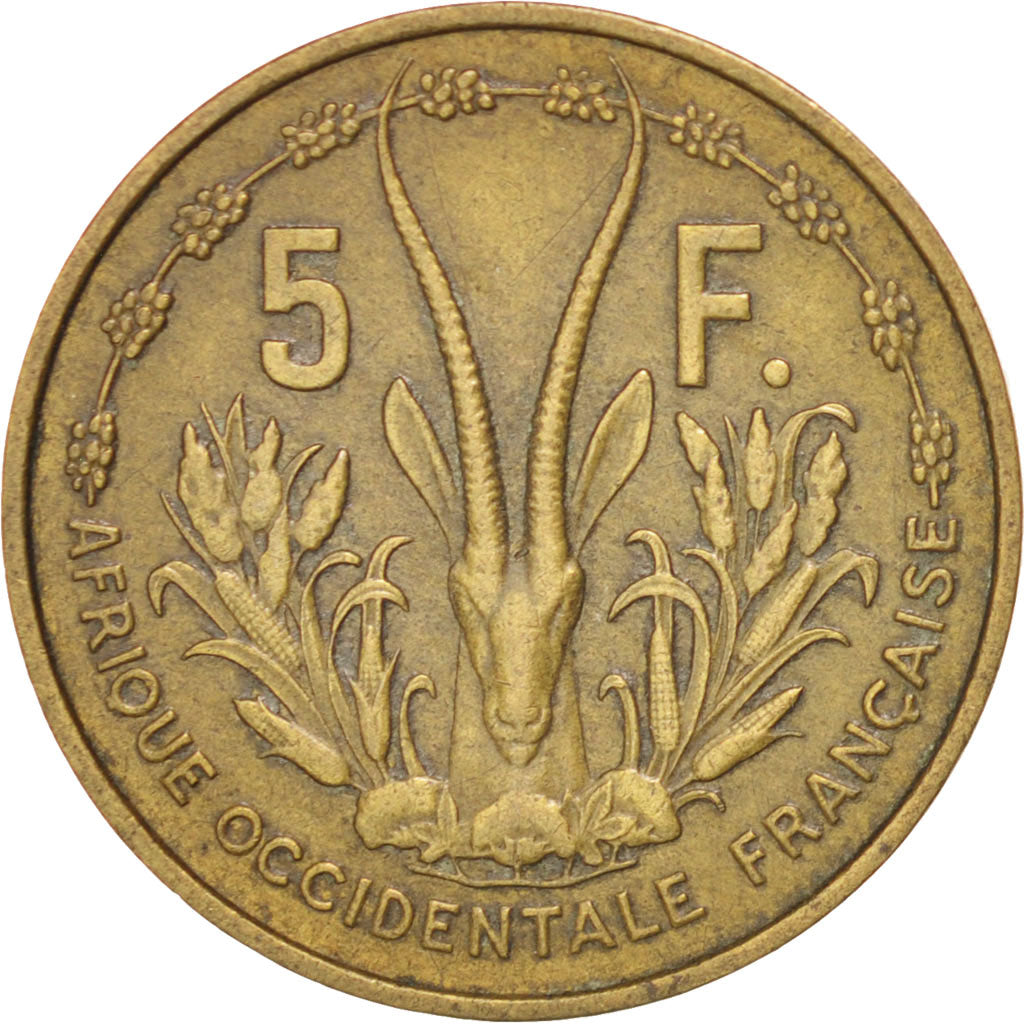 FRENCH WEST AFRICA, 5 Francs, 1956, KM #5, EF(40-45), Aluminum-Bronze, 19,...