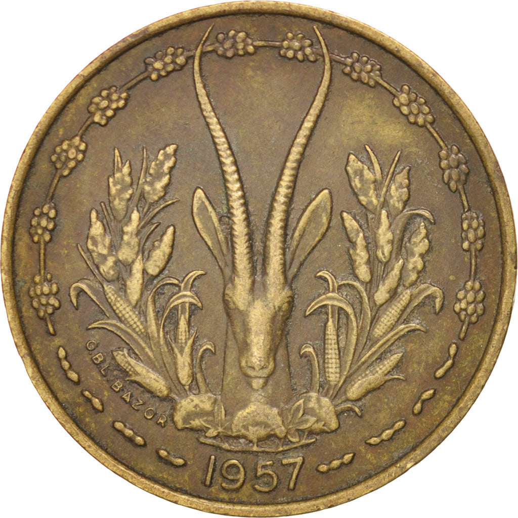 FRENCH WEST AFRICA, 10 Francs, 1957, KM #8, EF(40-45), Aluminum-Bronze, 23.9,...