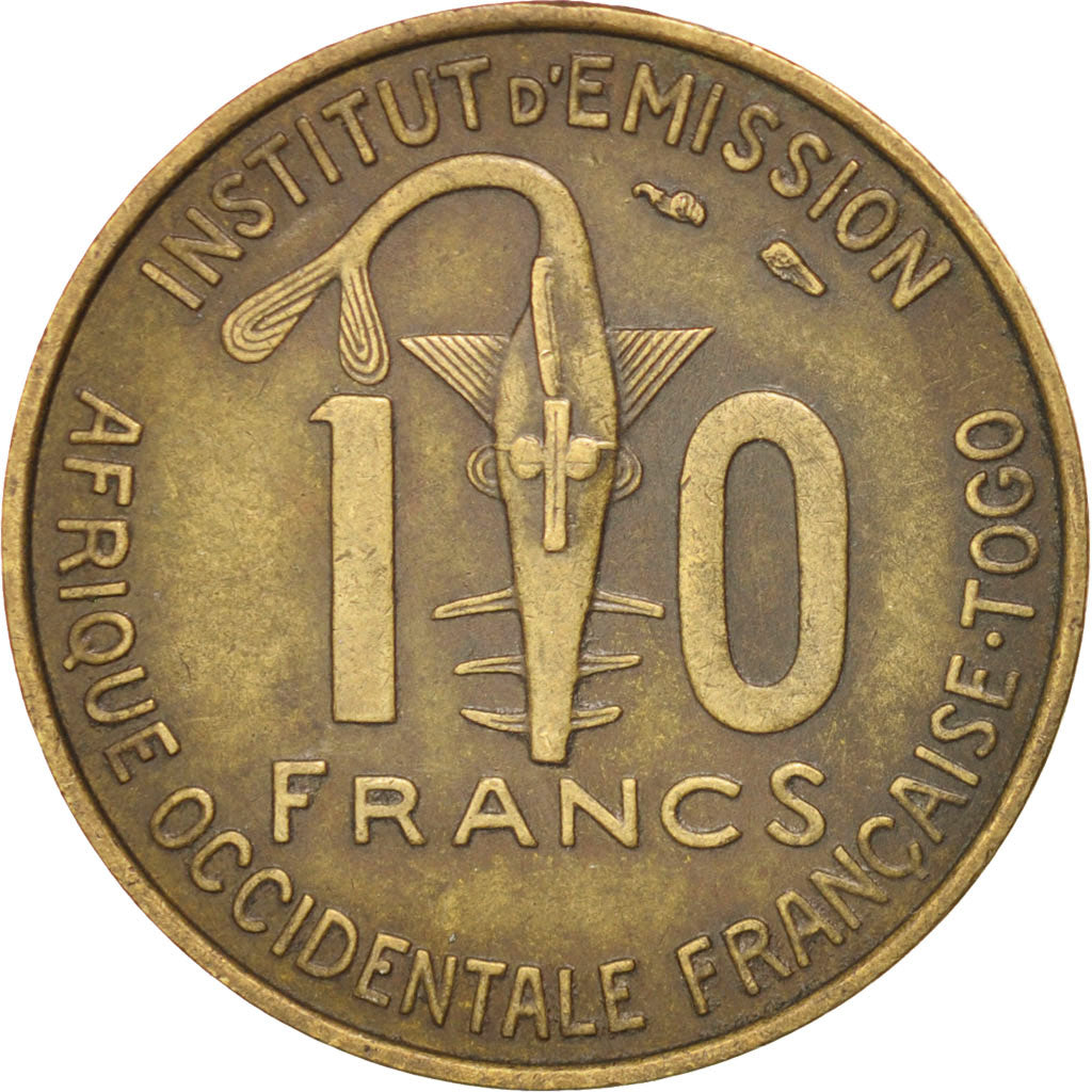 FRENCH WEST AFRICA, 10 Francs, 1957, KM #8, EF(40-45), Aluminum-Bronze, 23.9,...