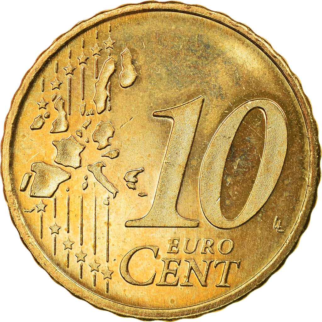 Netherlands, 10 Euro Cent, 2002, Utrecht, MS(63), Brass, KM:237