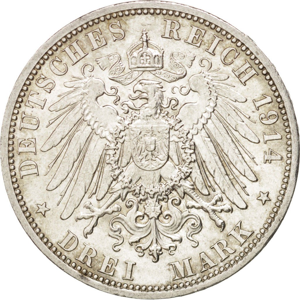German States, 3 Mark, 1914, Berlin, KM #538, MS(60-62), Silver, 33, 16.64