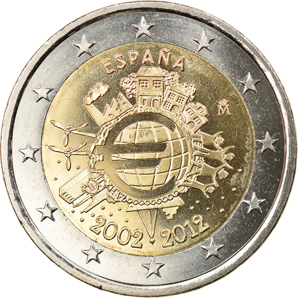 Spain, 2 Euro, 10 ans de l'Euro, 2012, Madrid, MS(63), Bi-Metallic, KM:1252
