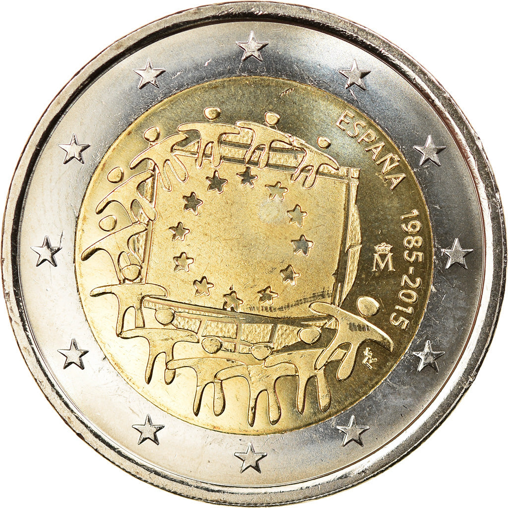 Hiszpania, 2 Euro, Flag, 2015, MS(63), Bimetaliczny