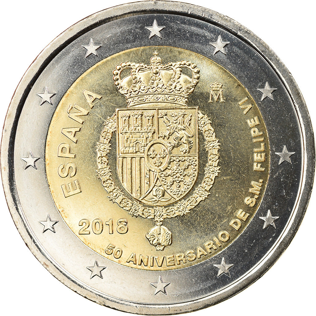 Spain, 2 Euro, 50ème anniversaire de Felipe VI, 2018, MS(63), Bi-Metallic