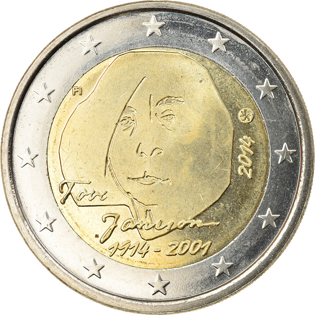 Finlândia, 2 Euro, Tove Jansson, 2014, Vantaa, MS(63), Bimetálico