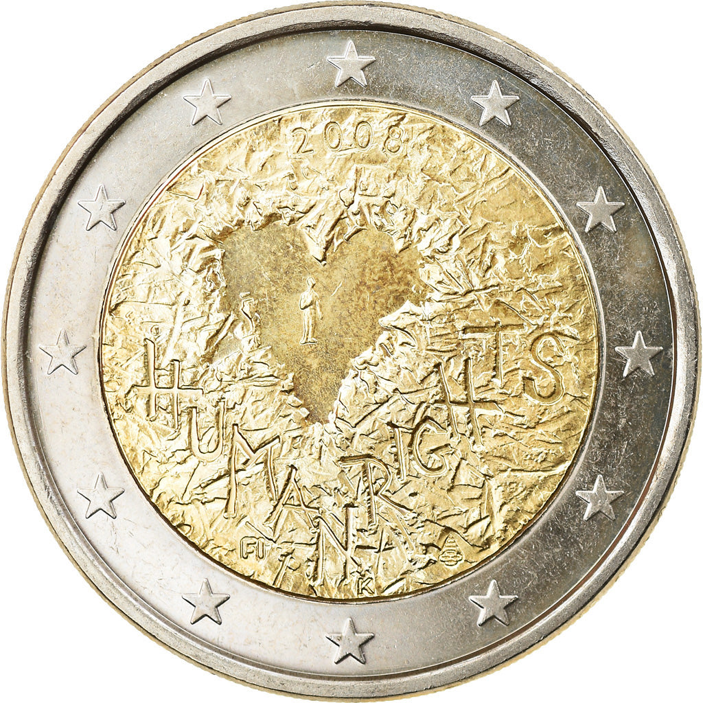 Finland, 2 Euro, Les Droits de L 'Homme, 2008, Vantaa, MS(63), Bi-Metallic