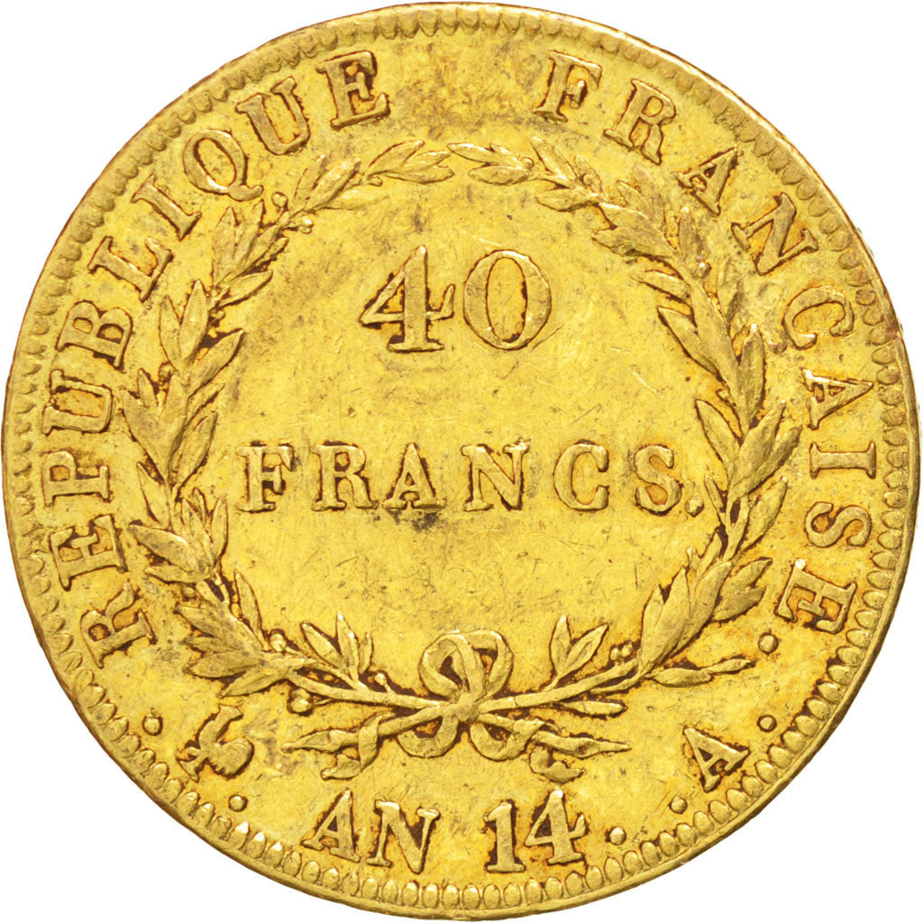 FRANCE, Napoléon I, 40 Francs, 1806, Paris, KM #664.1, VF(30-35), Gold, Gadoury 