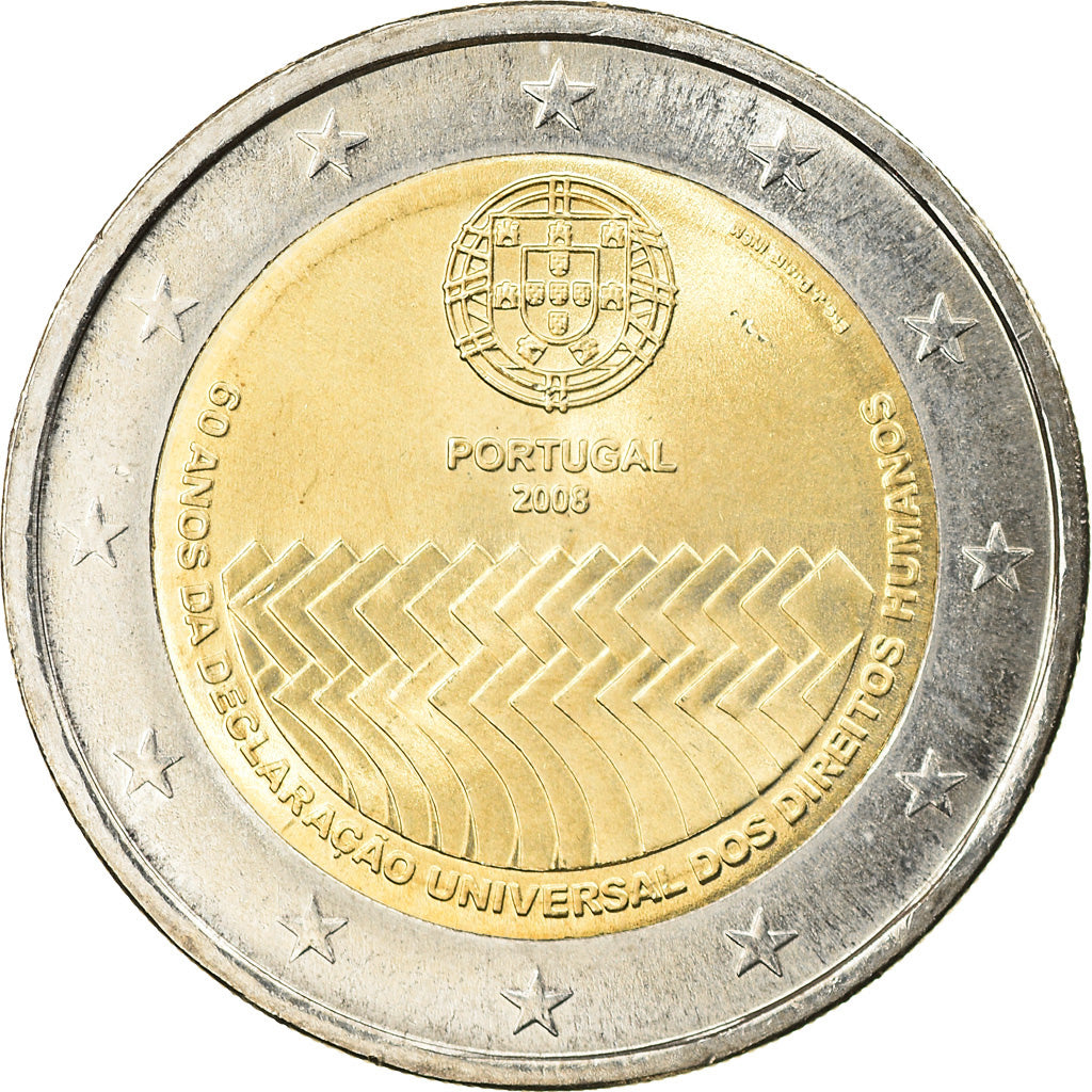 Portugal, 2 Euro, Les Droits de L 'Homme, 2008, Lisbon, MS(63), Bimetaliczny