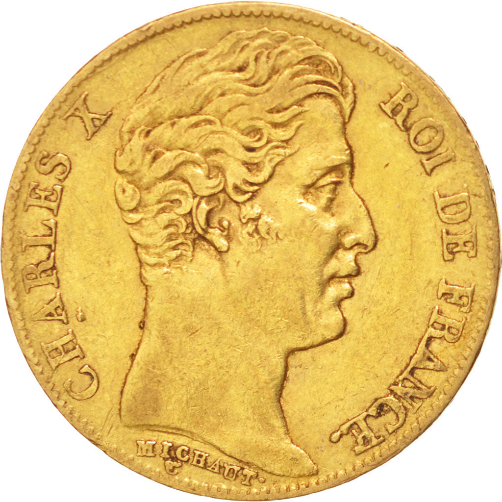 FRANCE, Charles X, 20 Francs, 1827, Paris, KM #726.1, VF(30-35), Gold, Gadoury..