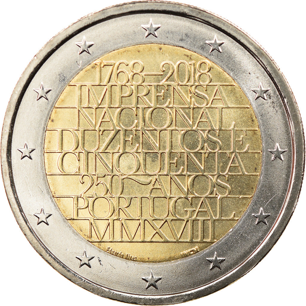 Portugal, 2 Euro, 250 ans de la monnaie, 2018, Lisbon, MS(63), Bi-Metallic